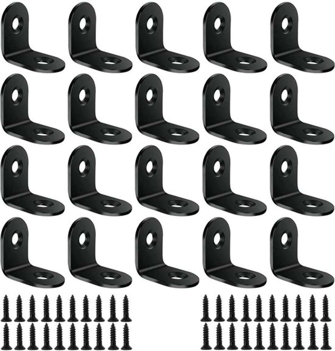 Hoekklemmen 20 stuks - Roestvrij Staal - 90 Graden - Haakse Beugel - Inclusief 40 Schroeven - Glanzend Oppervlak - Hoekverbinder