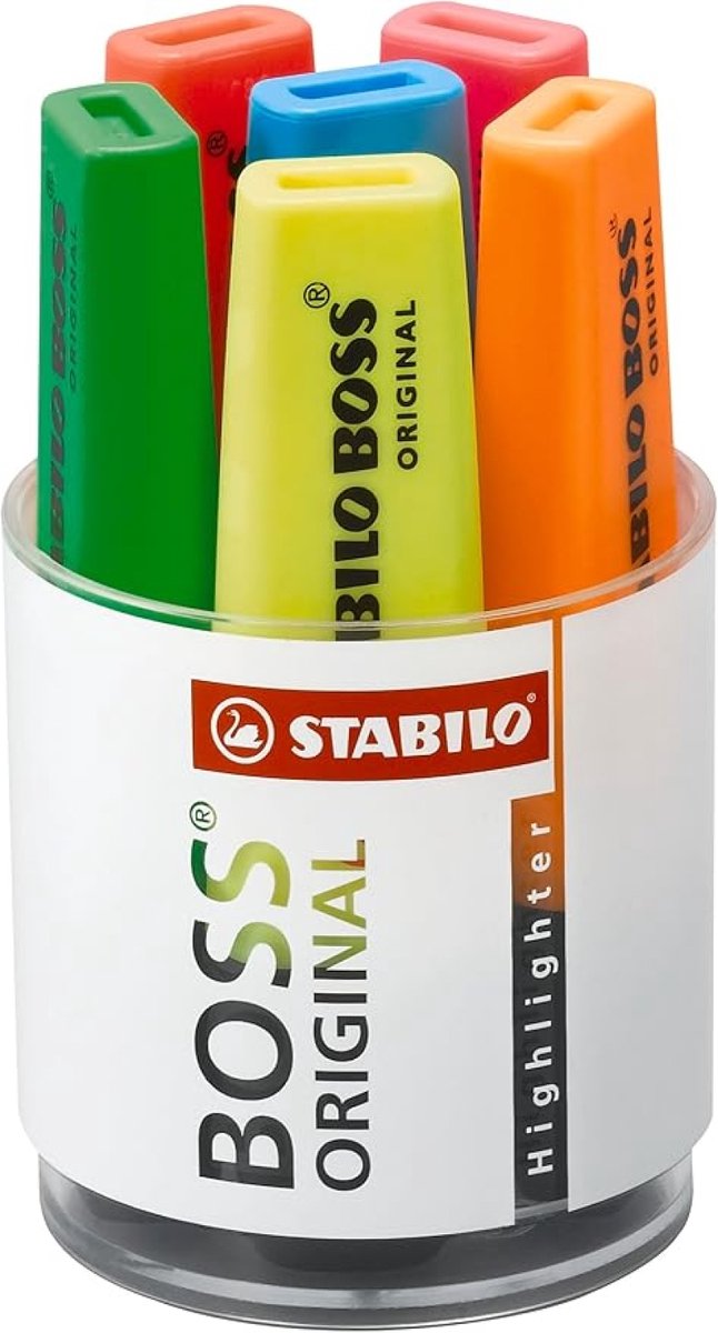 Markeerstift BOSS ORIGINAL - 6 kleuren - Geel, Groen, Oranje, Rood, Roze, Blauw