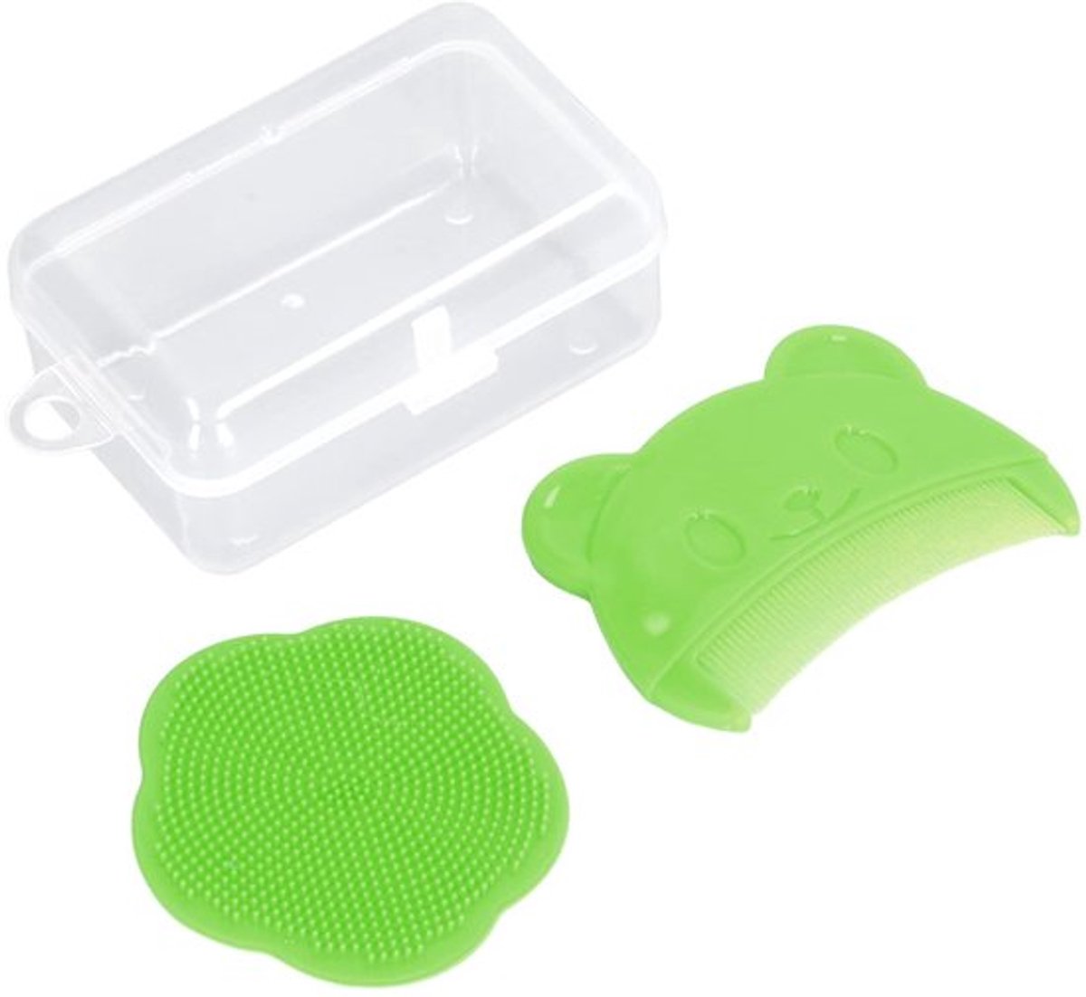 Baby Hoofdhuid Borstel Set - Siliconen en Plastic - Gebogen ontwerp - Groente - Cradle Cap Borstel - Voor Pasgeborenen - 2 Stuks
