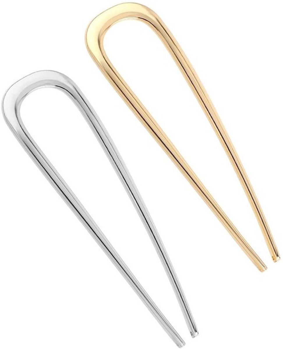 Haarspelden Goud/Zilver - U-vorm - 2 Stuks - Comfortabel - Hoogwaardig Metaal - Geschikt voor Ceremonies - Haarvork