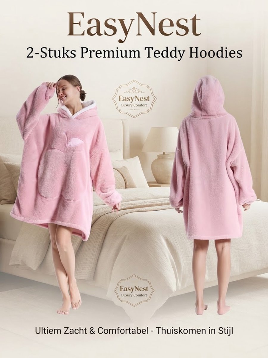 Draagbare Hoodie Deken Set van 2 – Extra Grote Flanellen Deken met Mouwen en Zakken – Warme en Zachte TV Deken voor Familie, Koppel en Winter