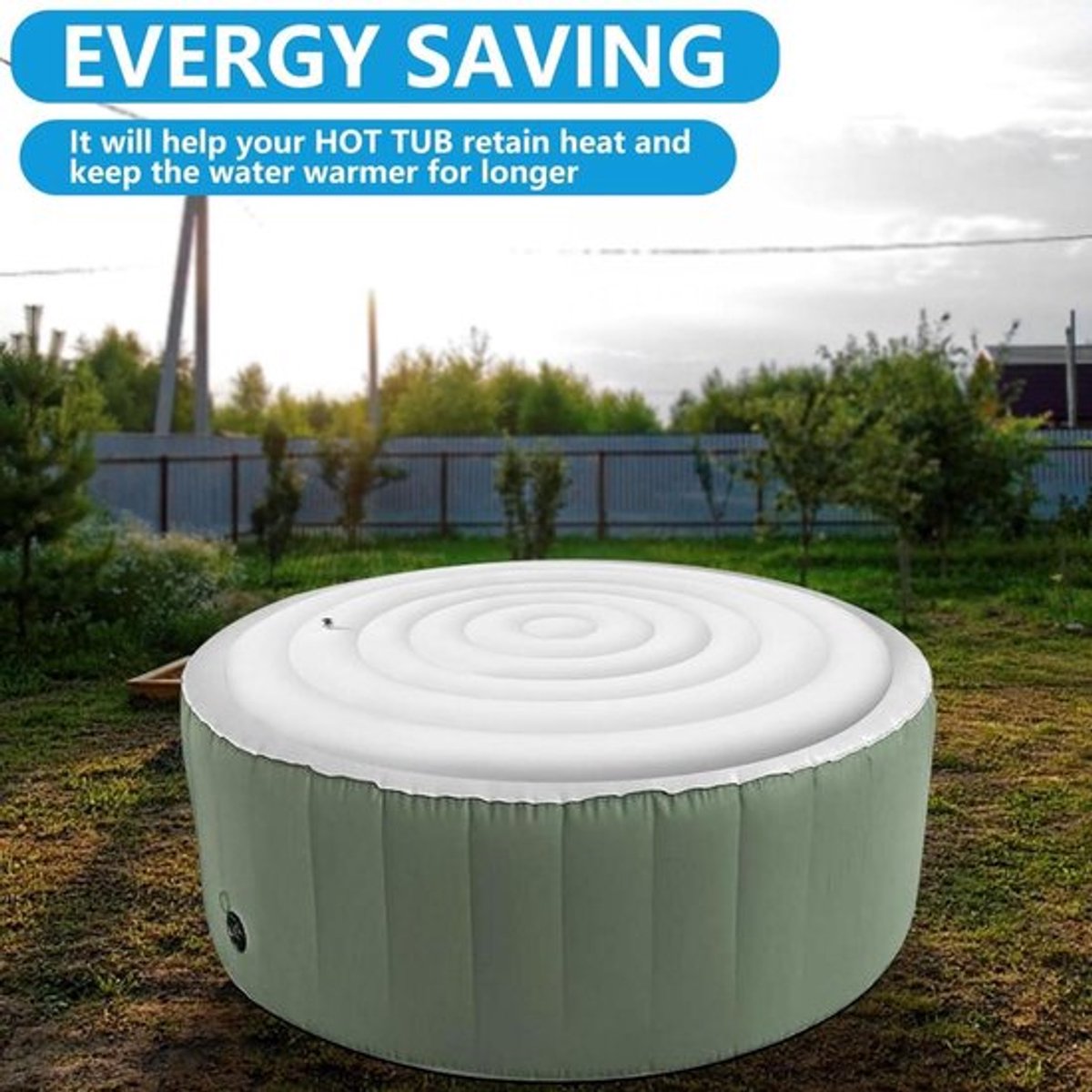 Ronde Opblaasbaar Bubbelbad Ø135 cm, Energiebesparend Opvouwbaar Deksel, Regenoverloopdeksel voor Buiten Spa's.