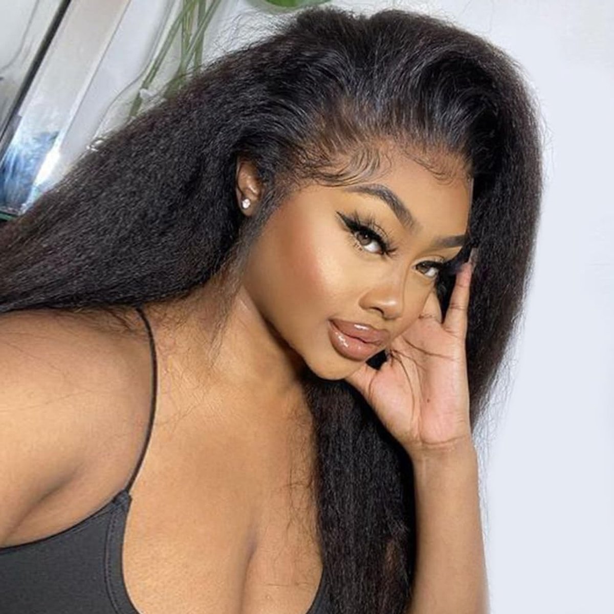 Solidchoice - 22 Inch Kinky Straight Half Peruk voor Dames