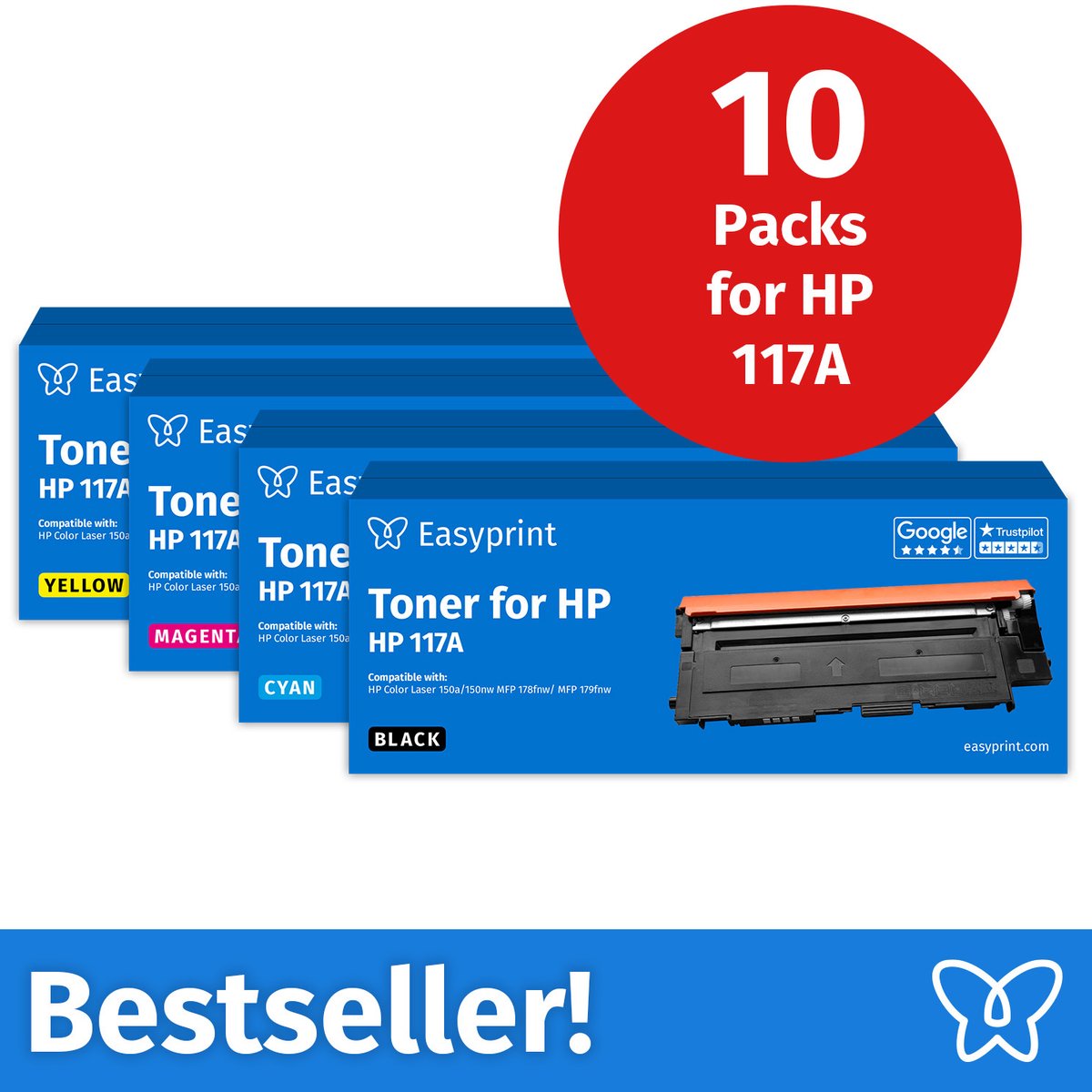 NIEUW: Easyprint Toner voor HP 117A Multipack (BK/C/M/Y), compatibel met HP ColorLaser 150, MFP-178, e.d., 10 stuks