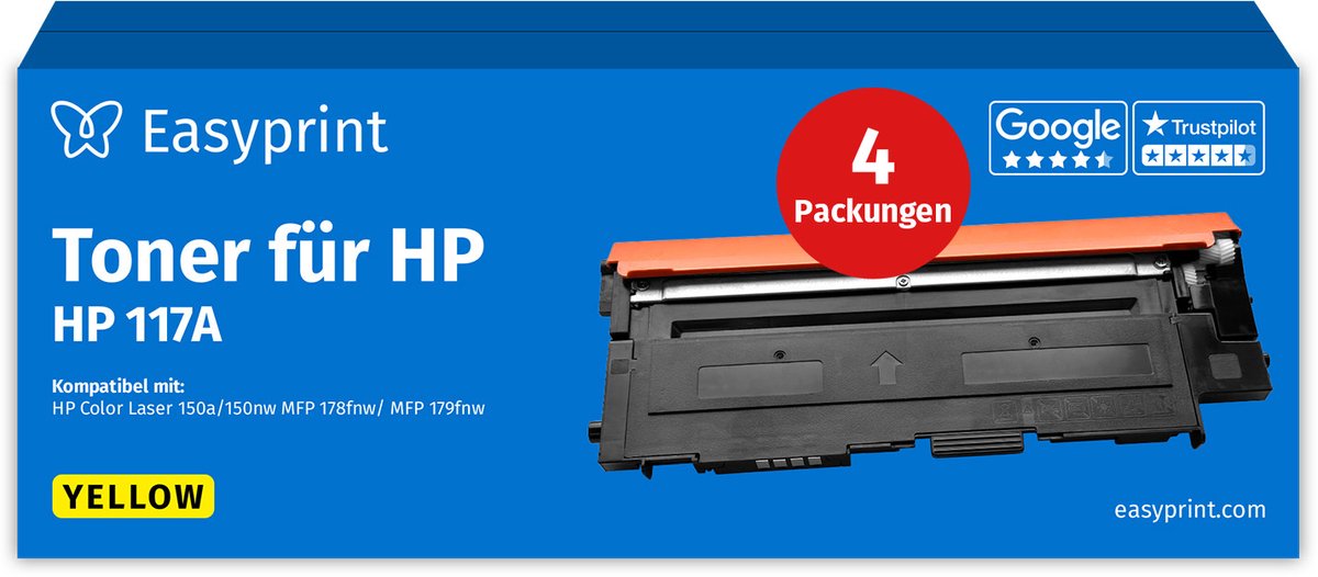 NIEUW: Easyprint Toner voor HP 117A geel, compatibel met HP ColorLaser 150, MFP-178, e.d., 4 stuks