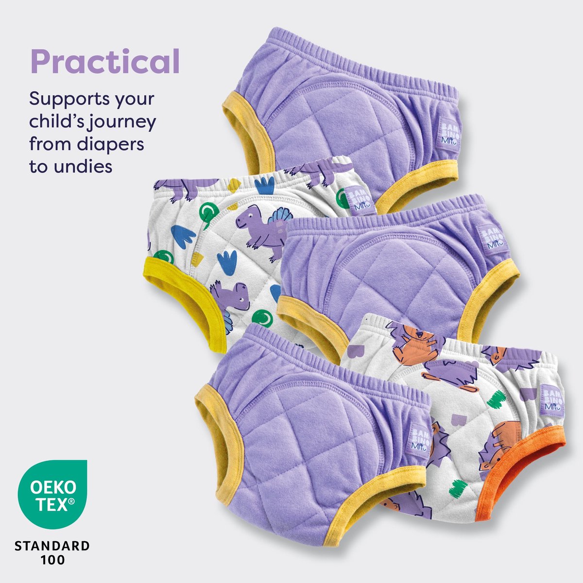 Set van 5 herbruikbare zindelijkheidsbroekjes in Purple Roar | Sneller en met vertrouwen zindelijk worden | Bambino Mio®