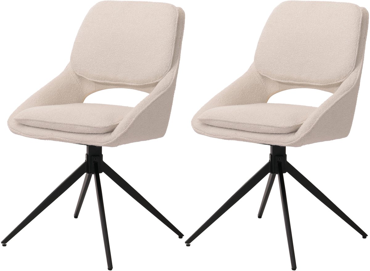 MCW Set van 2 eetkamerstoelen MCW-N73, keukenstoel, draaibaar met Auto-Return, stof/textiel bouclé (540 g/m²) ~ crème