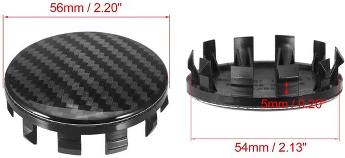 Velgdopjes 4 Stuks - Zwart - Kunststof - Universele Wielcentrumdopjes - Buitendiameter 56 mm - Hoogte 17 mm - Wieldoppen