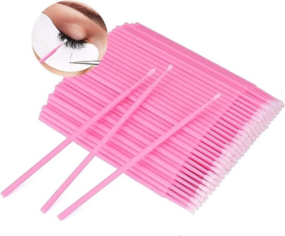 Wegwerp Micro-Wimperborstels in Roze - 100 Stuks voor Wimperverlenging en -lifting