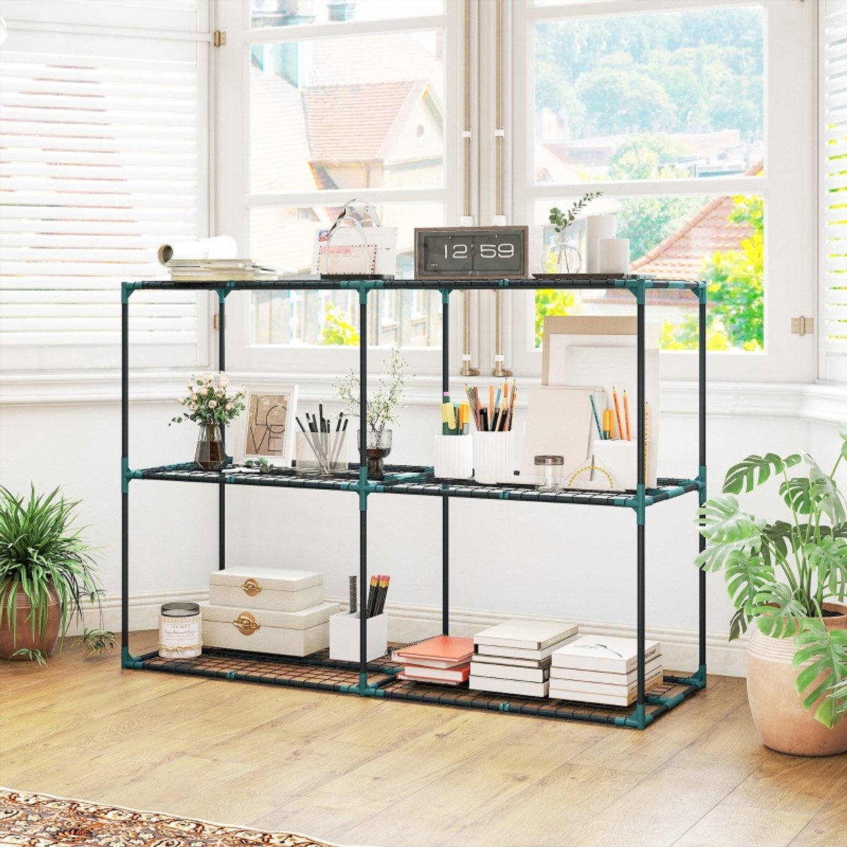 Plantenstandaard 3 Laags Open Stellingkast 143 X 48 X 100 Cm Staal Donkergroen Voor Balkon Terras En Kleine Tuin