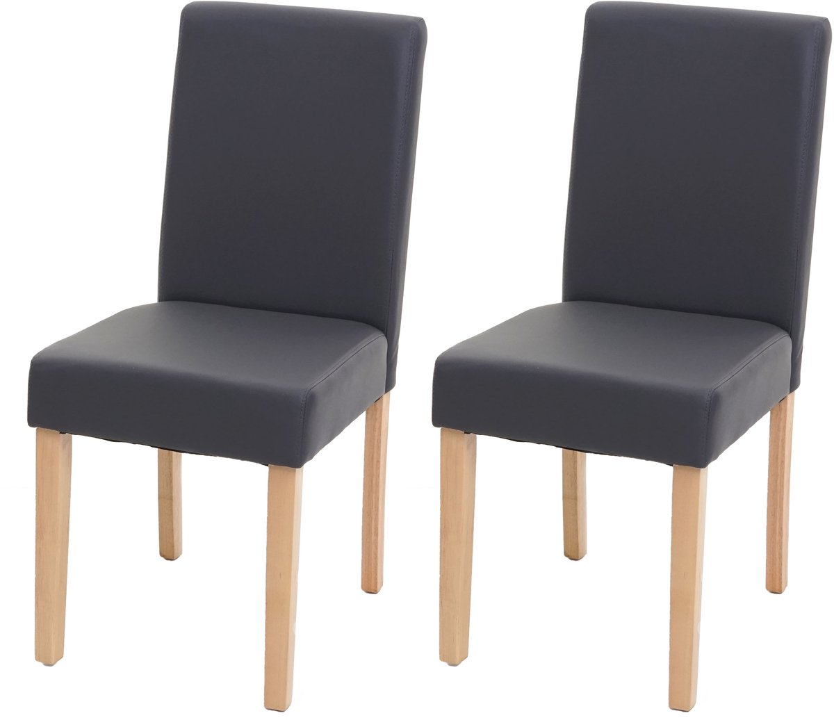 Set van 2 eetkamerstoelen Keukenstoel Littau ~ kunstleer, grijs mat, lichte poten