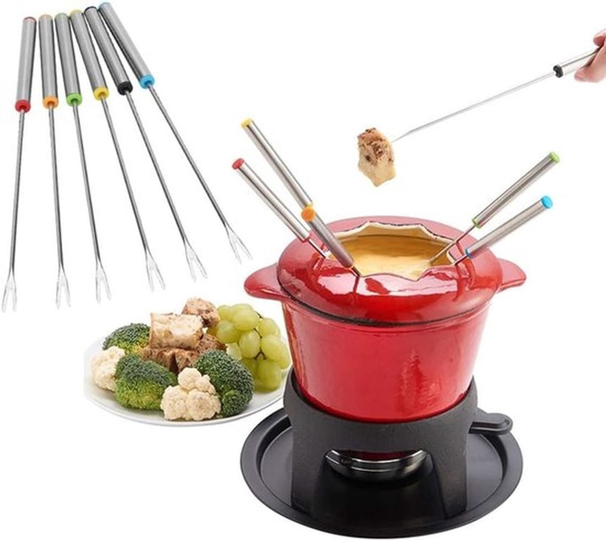 6 roestvrijstalen vorken voor dessert, fondue vorken, keukenhulpmiddelen, tafelgerei voor kaas, vlees, chocolade en dessert