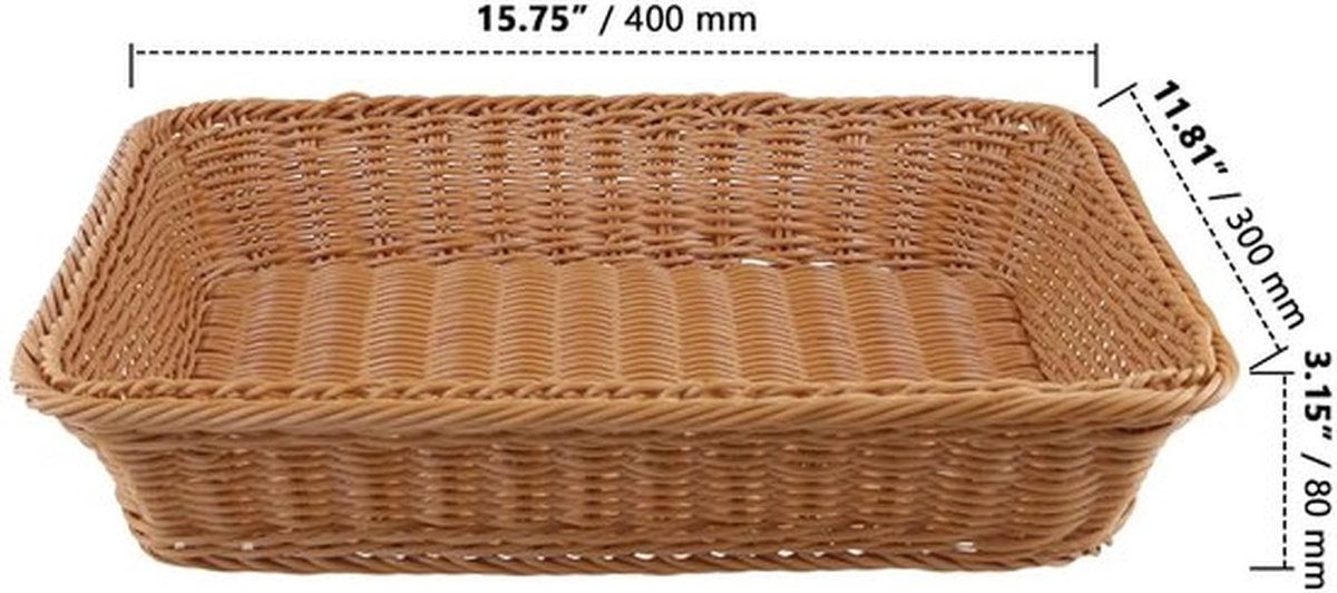 Broodmand Set van 2 - Rechthoekig 40 x 30 x 8 cm - Gevlochten - Duurzaam Polyrotan - Waterdicht - Keukenorganizer - Opbergmand