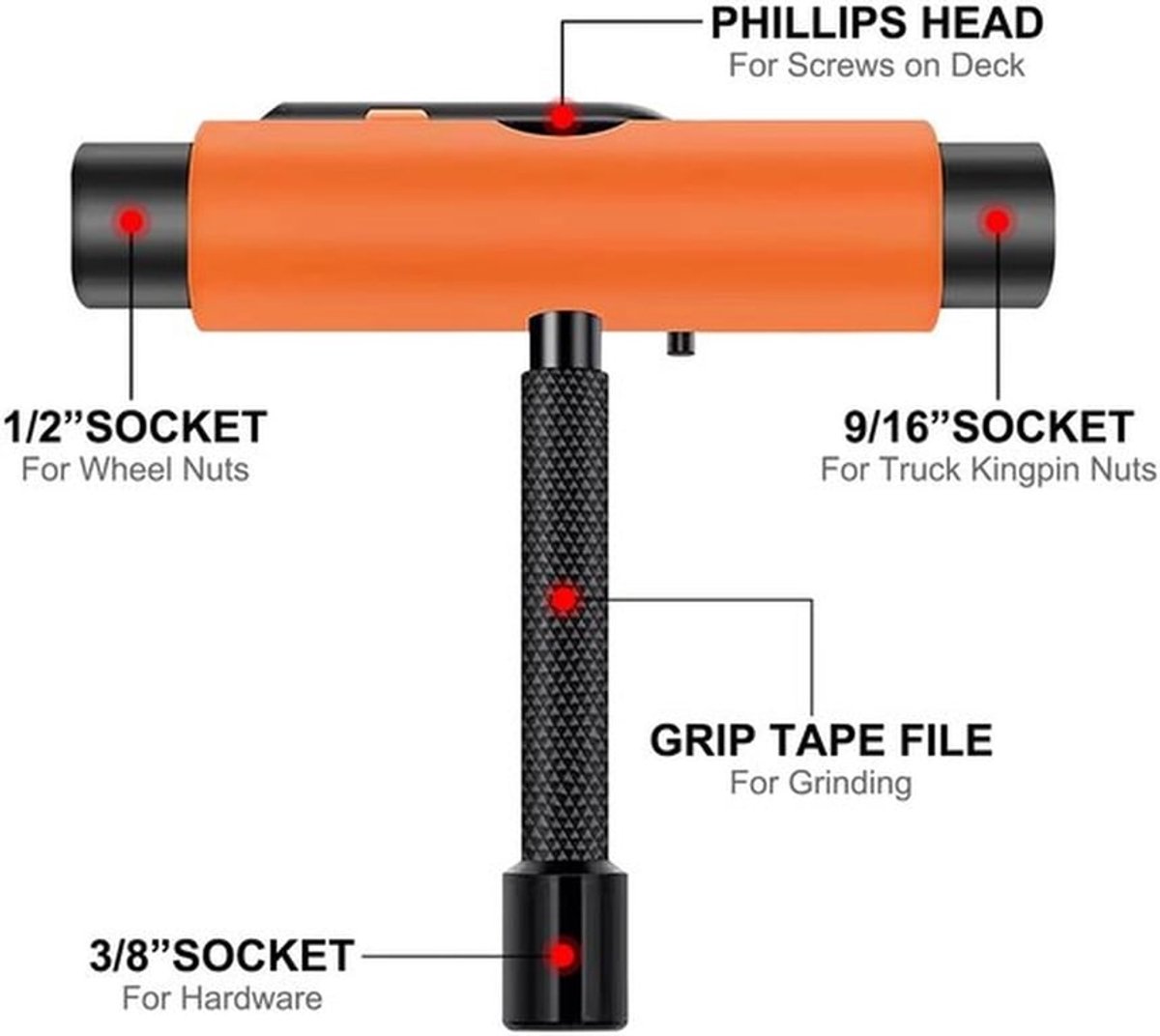 Skateboard Tool - T-vormige Sleutel - L-vormige Sleutel - Staal/Kunststof - Voor Repareren/Afstellen - Onderhouds Gereedschap - Schaatssleutel