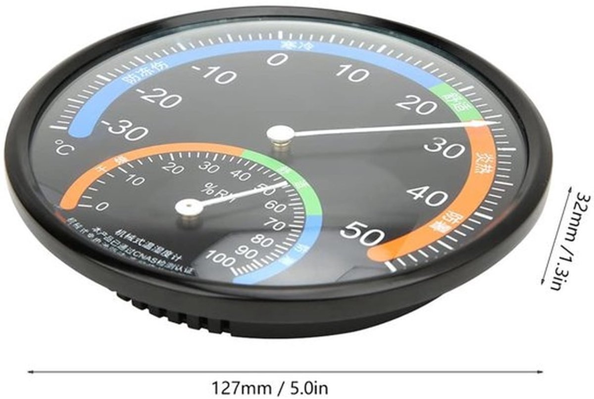 Thermometer Hygrometer Nauwkeurig - Ronde Display - Gebogen Glas - Binnen Vochtigheid - Flexibele Installatie - Temperatuurmeting ± 2 °C - Klimaatmeter