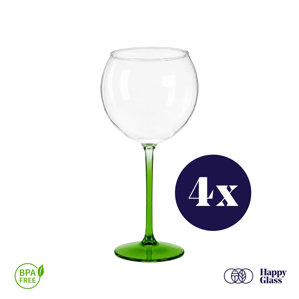 HappyGlass Miss Liza - Set van 4 kunststof Gin Tonic glazen - 63cl - Bottle green steel - BPA-vrij Tritan