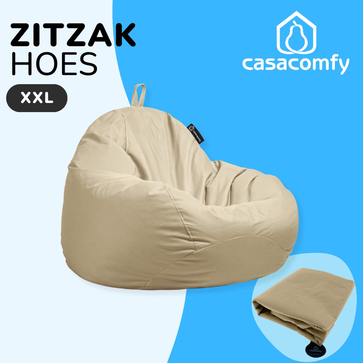 Casacomfy Zitzakhoes – Pear XXL – Zonder Vulling – Beige – Stoffen Bekleding – Volwassenen & Kinderen