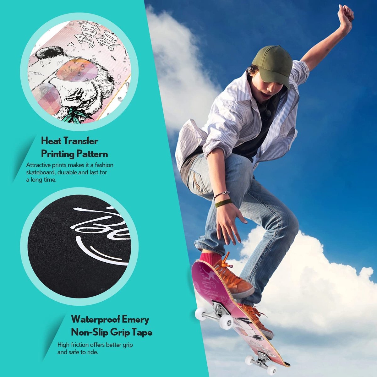 Solidchoice - Compleet Skateboard voor Beginners, Panda Design, 80 x 20 cm