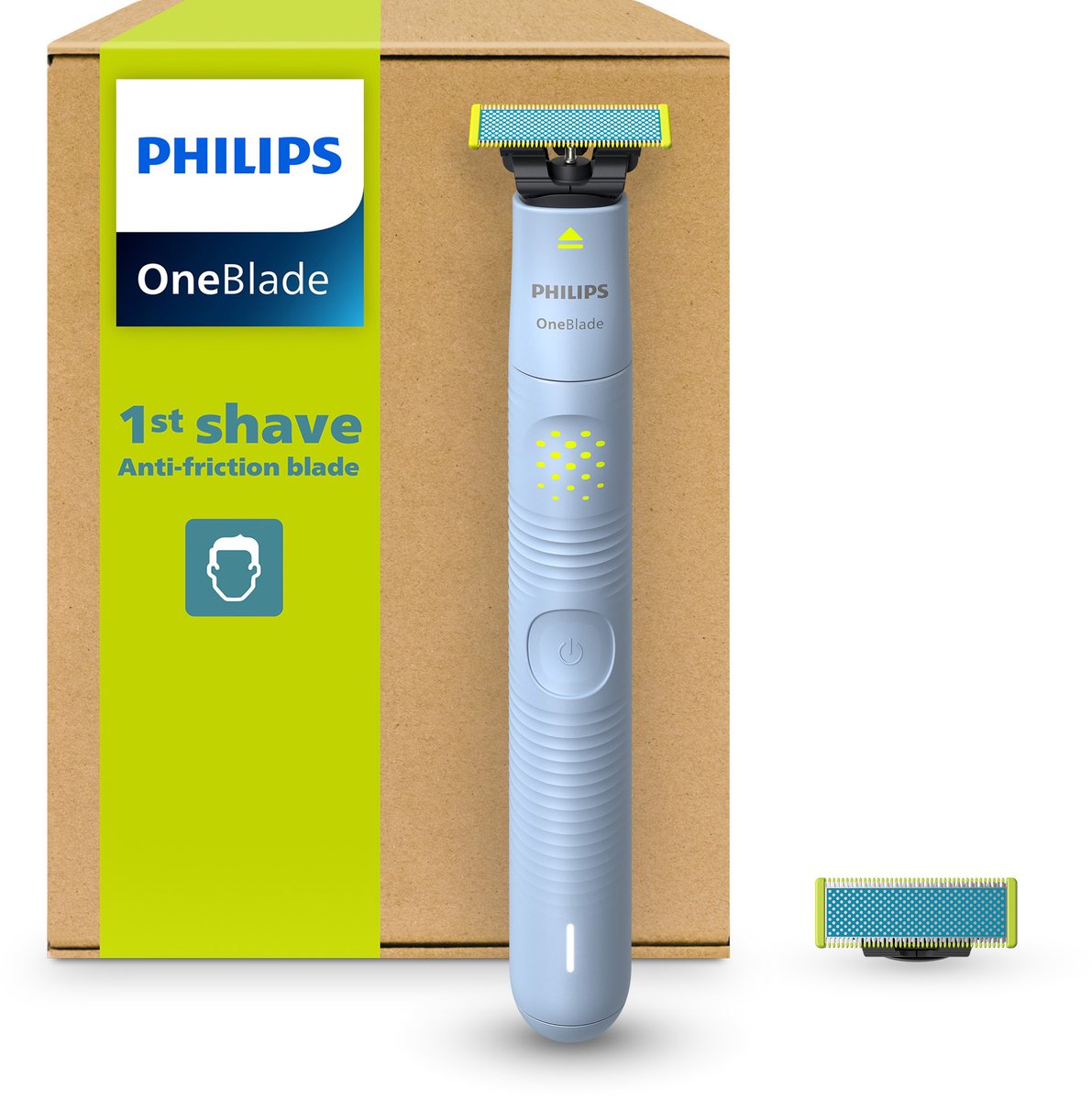 Philips OneBlade First Shave Scheerapparaat – Comfortabele Eerste Scheerervaring, Anti Friction Mesje, Hybrid Electric Shaving System, Nat & Droog Gebruik, USB Oplaadbaar, Inclusief 2 Mesjes – QP1326/30