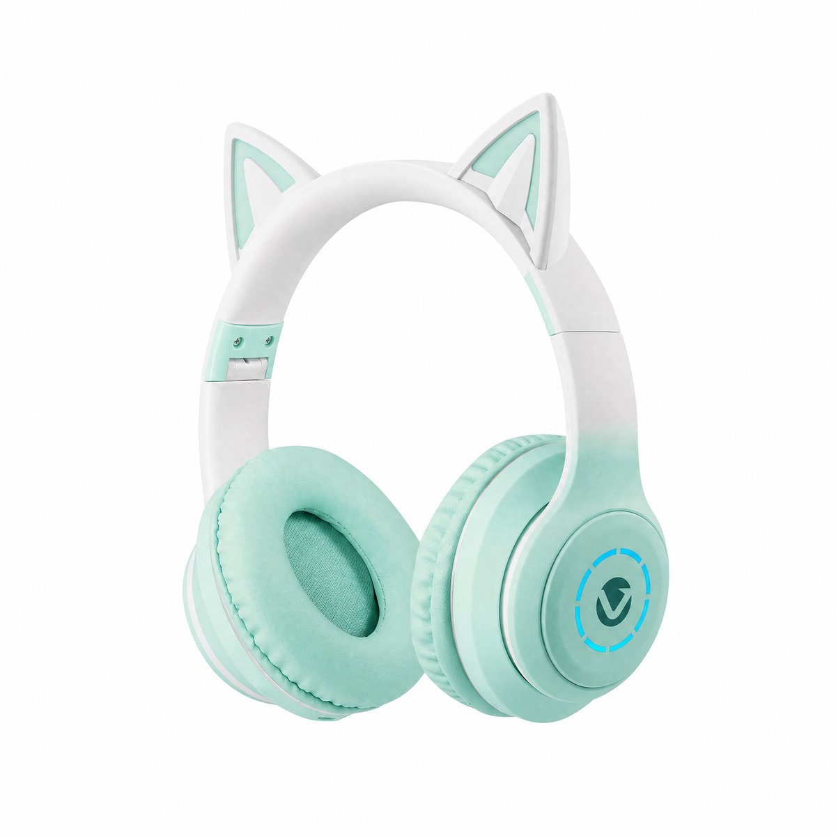 Volkano Whisker - Bluetooth Koptelefoon - Hoofdtelefoon - Kinder Koptelefoon - Koptelefoon Draadloos met Bluetooth - Lichtgevende Kattenoortjes met LED - FM-radio - Aqua