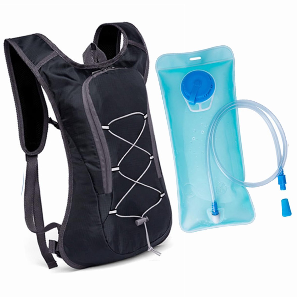 Drinkrugzak met Drinksysteem - Walking & Hiking Hydratatievest met 2L Waterzak – Lichtgewicht Hydratatierugzak met Drinkslang, Waterdichte Hydration Pack, Reflecterende Details, Verstelbare Borst- en Heupriem – Zwart