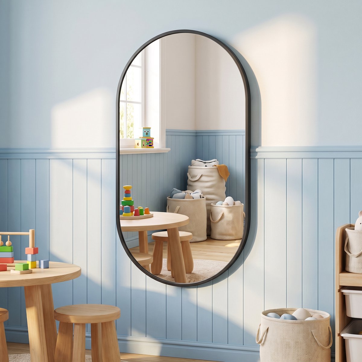 Boogspiegel 50x75 cm - Wandspiegel met zwart frame - Spiegel met afgeronde hoeken - Moderne decoratieve spiegel voor slaapkamer, badkamer en hal