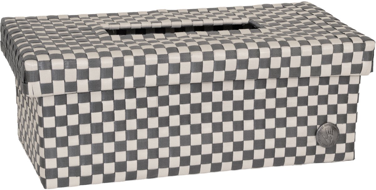 Tissuehouder - Tissuebox - Tissuedoos - Zakdoekdoos - Met deksel - Handed By - donkergrijs & beige/ecru - dark grey with champagne pattern