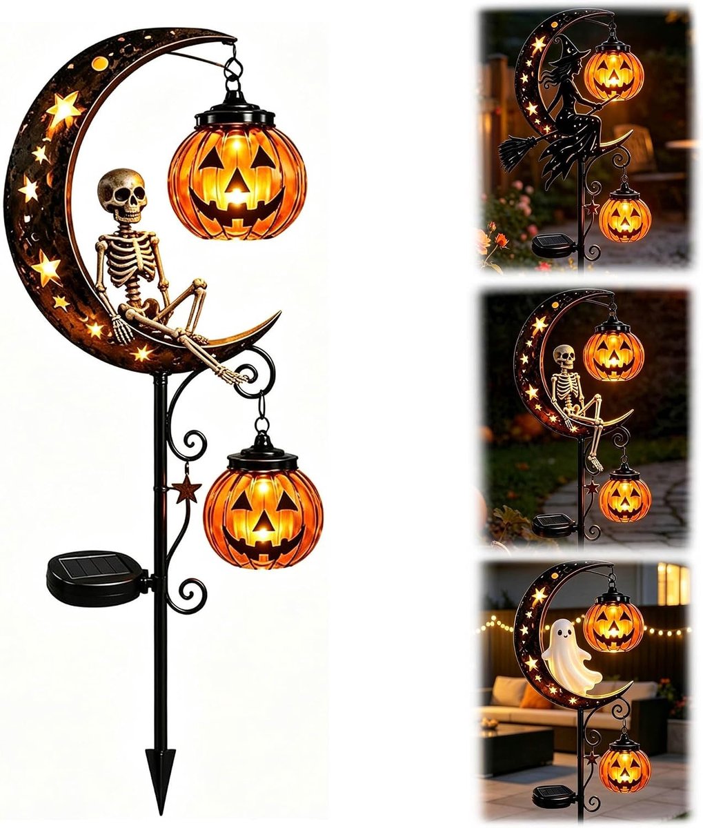 1 Halloween tuinprikbord op zonne-energie - 80×18 cm - Verwijderbare grondpen - Creëert een Halloween-sfeer - Geschikt voor tuinen, terrassen, gazons en tuinpaden