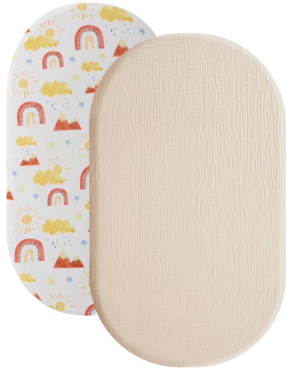 Wieg hoeslaken set van 2 stuks - ademend mousseline katoen - afneembaar wasbaar buitenhoes - geschikt voor babywieg matras - 32 * 17 inchStijl 33