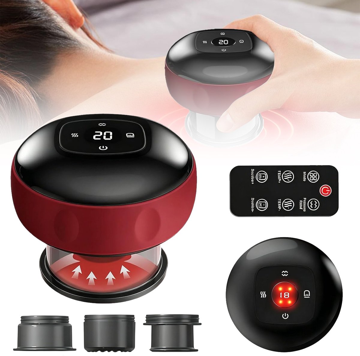 Elektrische Cupping-Therapieset - Verwarmde Rugmassager Met Rood Licht - Slimme Cuppingtherapie-Massager - Cuppingmachine