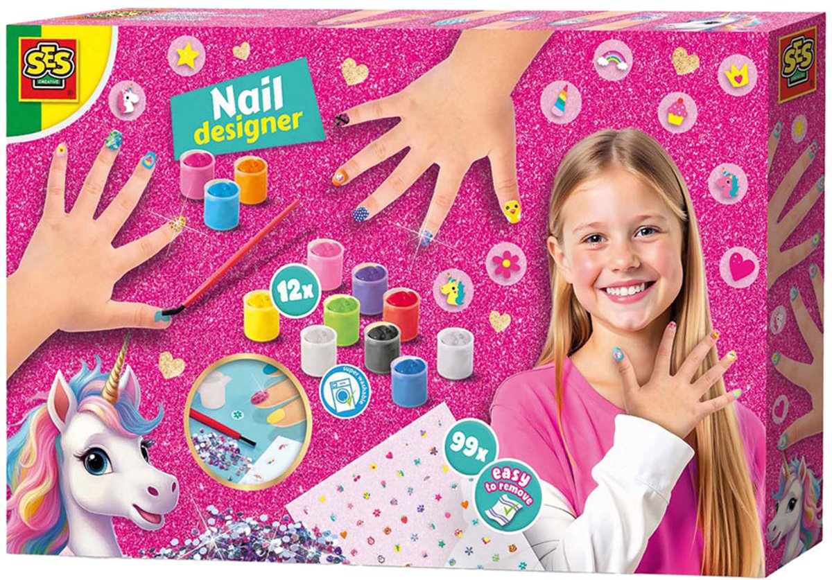 SES Creative Unicorn Nageldesigner met 12 Nagellakken - Voor Meisjes vanaf 6 Jaar - Nail Art Kinderen - Nagellak Kinderen - Eenvoudig Verwijderbaar - Schoencadeautjes Sinterklaas — cadeau in Verzorging - foto 4