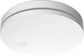 Witte, ultradunne rookmelder met een kleine ventilatieopening aan de linkerkant en een grijze rand.