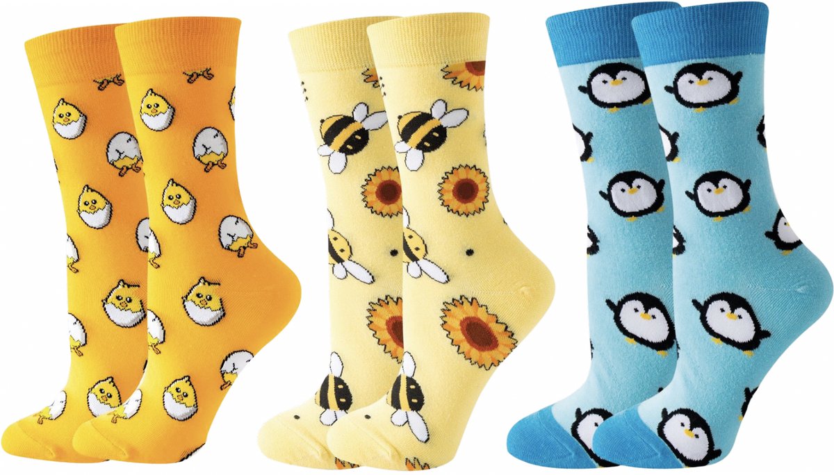 SilverAndCoco - 3 Paar Gekke Vrolijke Foute Sokken / Leuke Grappige Happy Oranje Dikke Warme Huissokken Dames & Heren Kerstcadeau pakket / Thermosokken Katoen / Wintersokken Mannen en Vrouwen Socks Sinterklaas Schoen Kerst Cadeautje