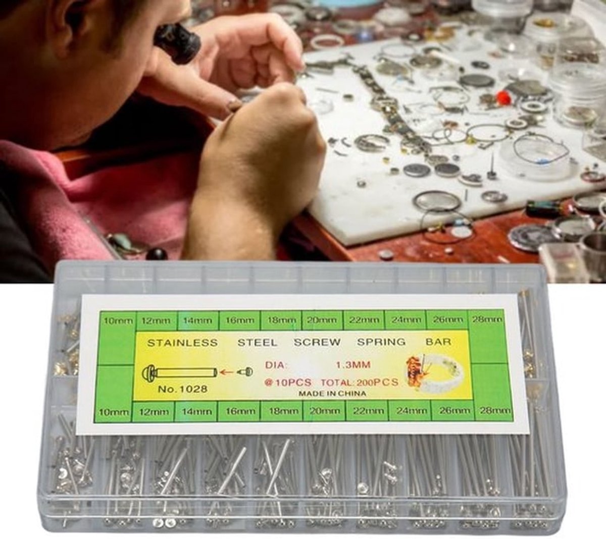 Horlogebandpennen Professionele 200 Stuks - Opbergdoos - 10 Maten - 1,3 Mm Breedte - Multi-doeleinden - Reparatiehelper - Horlogeaccessoires