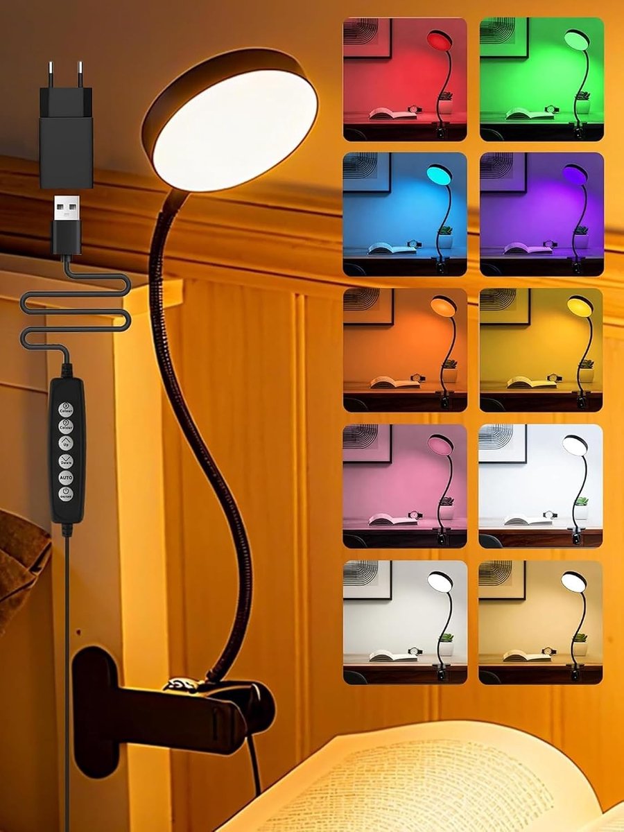 Klemlamp - Multicolor - 72 LED - Dimbare RGB en Witte Lichtmodi - Voor Lezen en Werken