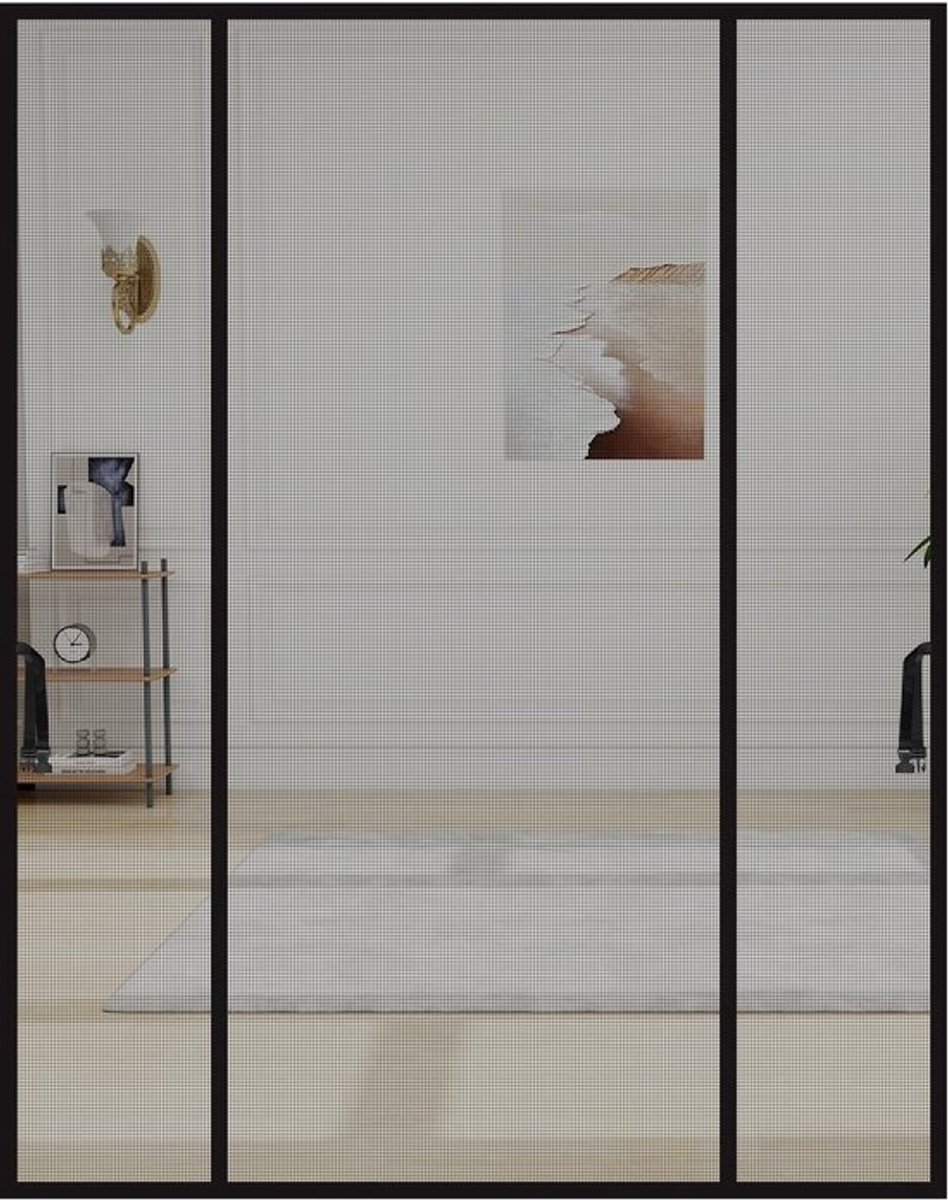 LALAGO Magnetisch deurscherm, 170 x 210 cm, moderne stijl, zwarte glasvezel, dubbele zijopening, automatische sluiting, muggennet, gordijn voor deuren, ramen, balkon