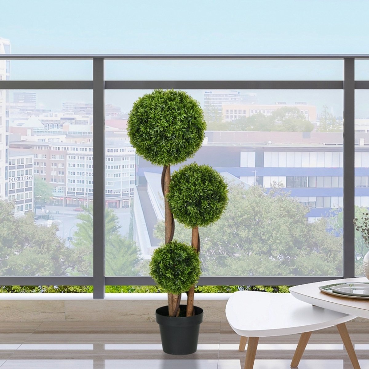 Kunstplant Realistisch 110 Cm Met 3 Bollen In Pot Van Polyethyleen Groen Voor Binnen En Buiten Op Terras Balkon En Hal