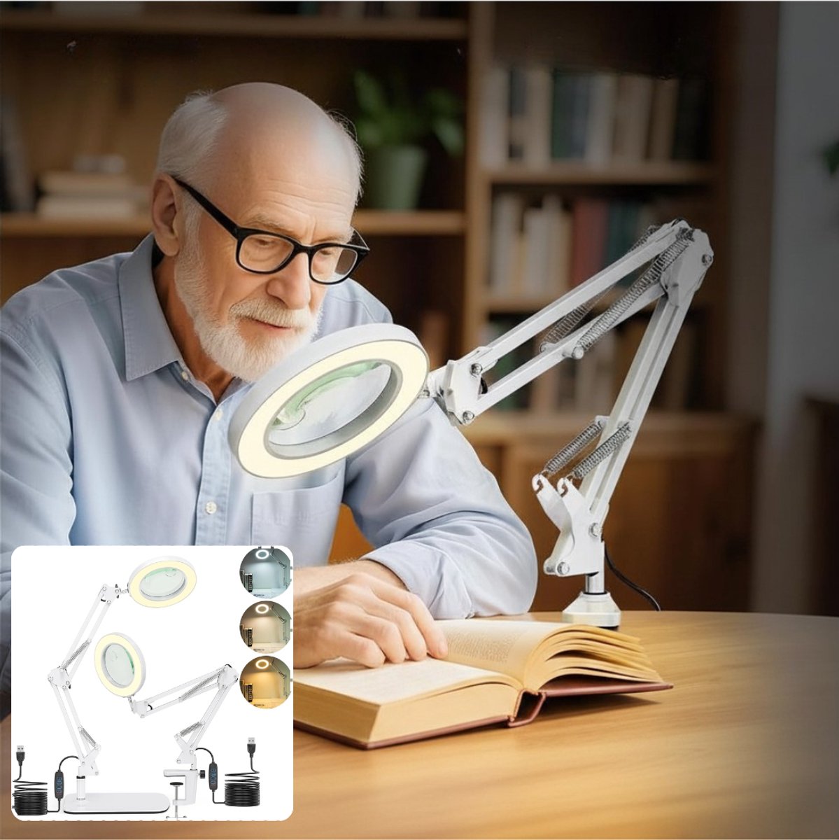 Zavio® Vergrootglas met Verlichting - Vergrootglas op Standaard - Loep - Wit