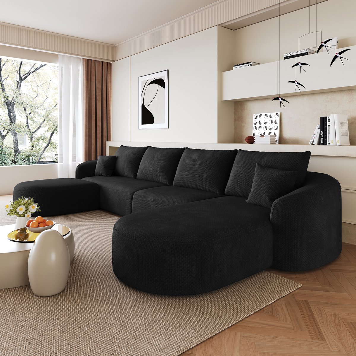 MODFU - U-Bank - Modulair - Zonder Montage - Stof - Zwart - 336 X 168 X 85 Cm