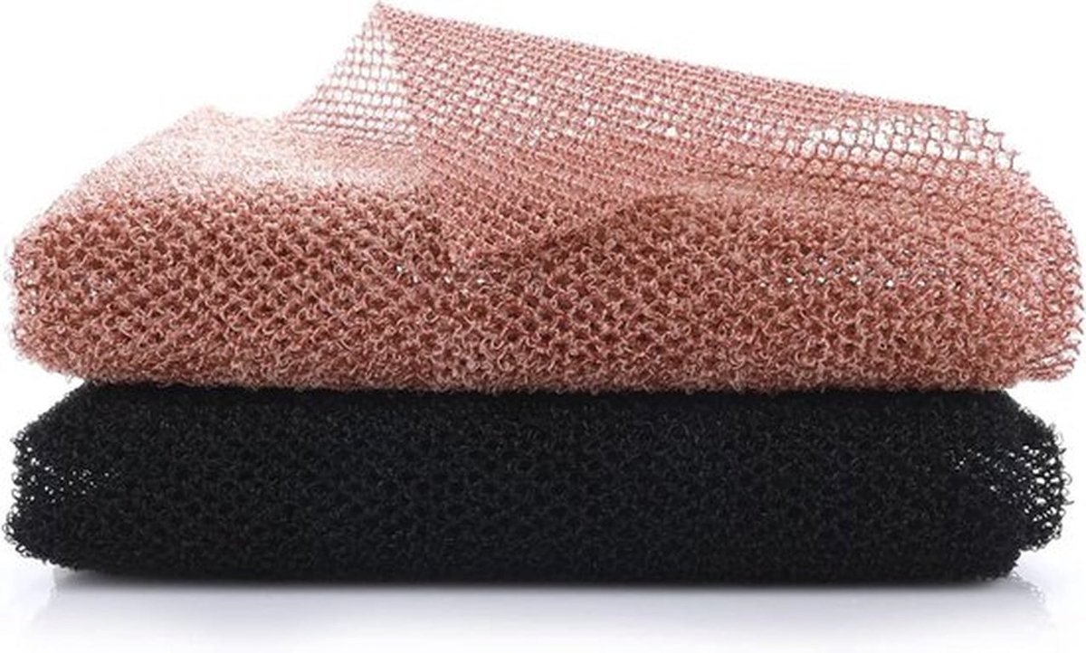 Afrikaanse Exfoliërende Nylon Rugwasspons - Diep Reinigende Spa Massage - Uniseks Netspons - 2 Stuks - Zwart/Koffiekleur - Lichaamsreiniging/Badhanddoek - 75 Characters
