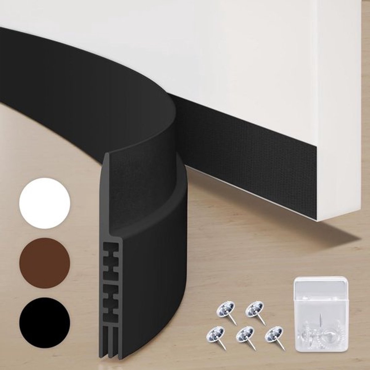 Zelfklevend Tochtstrip Tape- Diepgang Excluder- Geluidsisolatie en Energiebesparing- Wordt geleverd 5 pinnen- Zwart Tochtstrip
