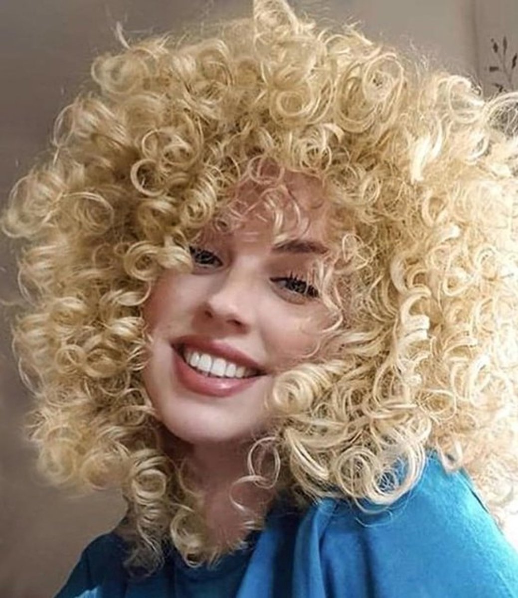Natuurlijke Kinky Curly Bob Peruk voor Dames met Bangs - Schouderlengte, Volume en Lichtblond Haar, Perfect voor Afro-Stijl en Feestjes