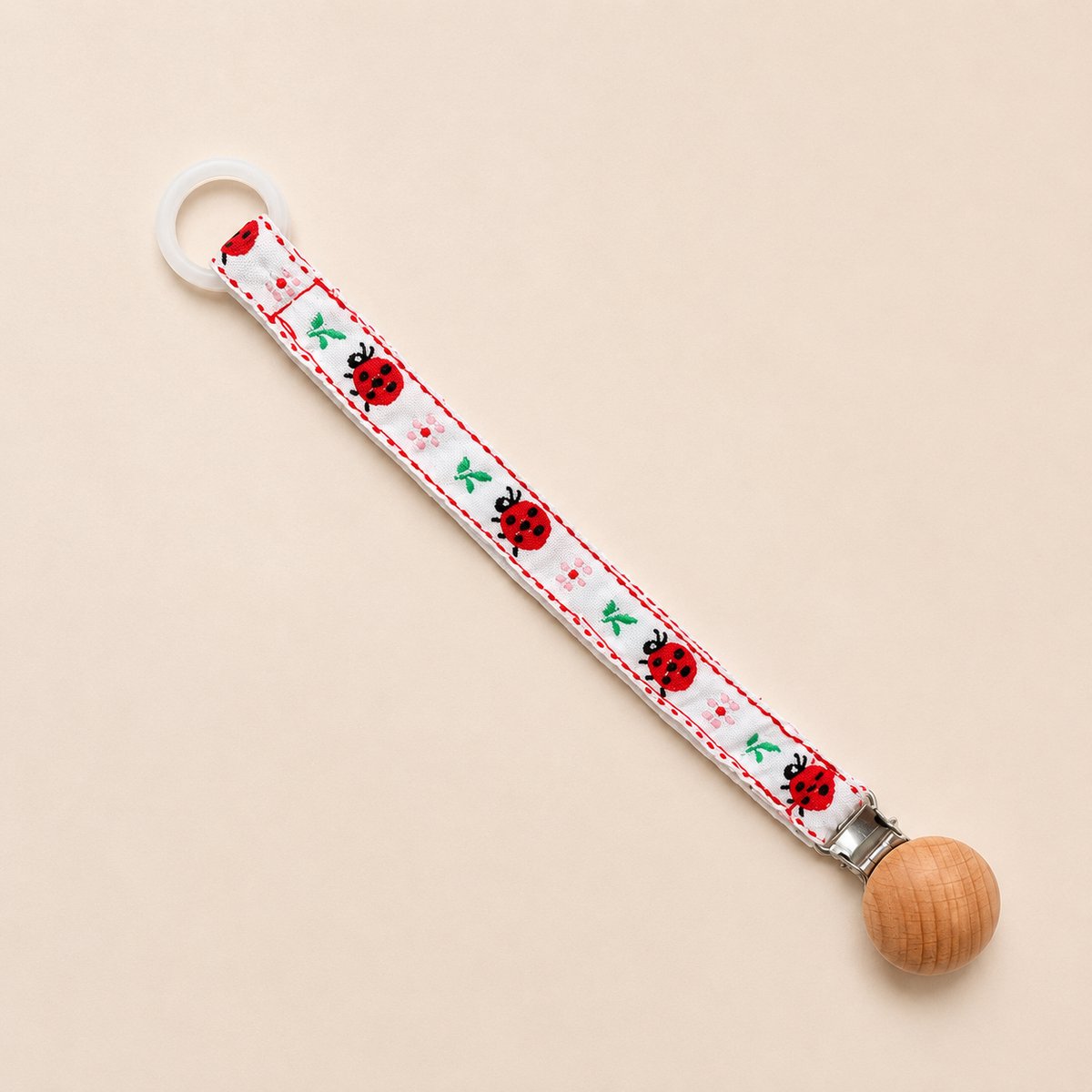 Stoffen Speenkoord Lieveheersbeestje | Katoenen Speenketting met Houten Clip | Fopspeenhouder Baby Meisje | Babyshower | Accessoires Baby | Speenkoord Meisje | Speenkoord Jongen | Kraamcadeau |