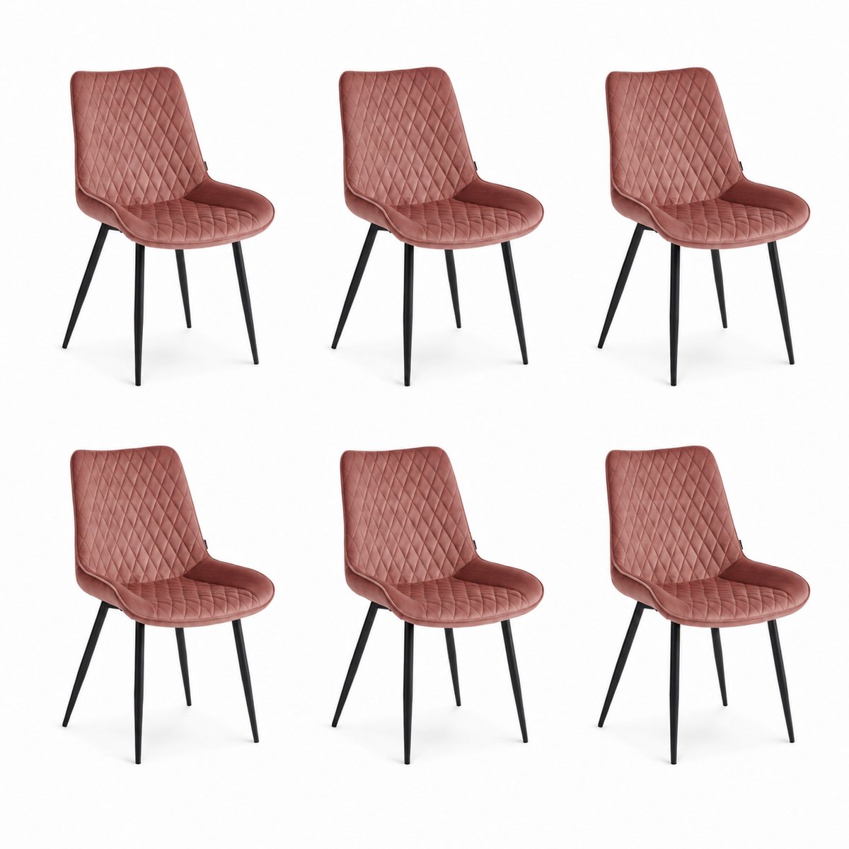 Colenis - Adama Eetkamerstoel - Set Van 6 - Roze - Fluweel - Velvet - Industrieel