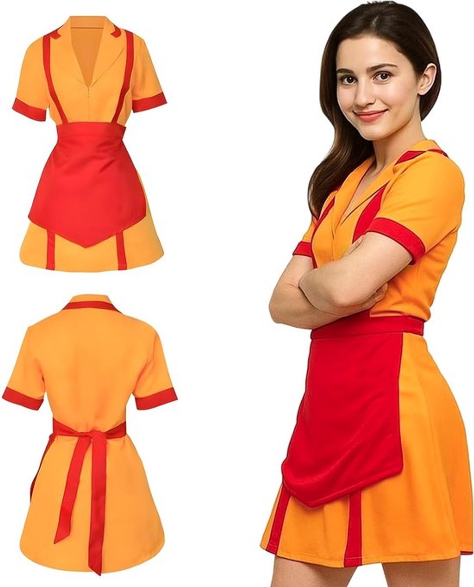 Klassiek Rood Oranje Meisjes Kostuum met Schort voor Halloween, Carnaval en Feestjes - Perfect voor Rollenspel en Theatrale Optredens