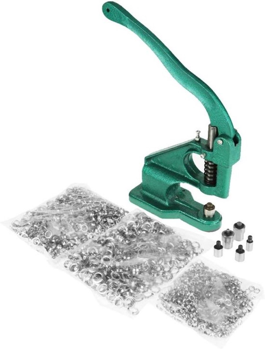 Oogmachine - Mallen - Oogpers - Spuitmonden - Compatibel voor 6 mm en 12 mm - Geschikt voor gekleurde model. Oogmachine met 3 Mallen, Oogpers met 1500 Spuitmonden, 6 mm, 10 mm en 12 mm.