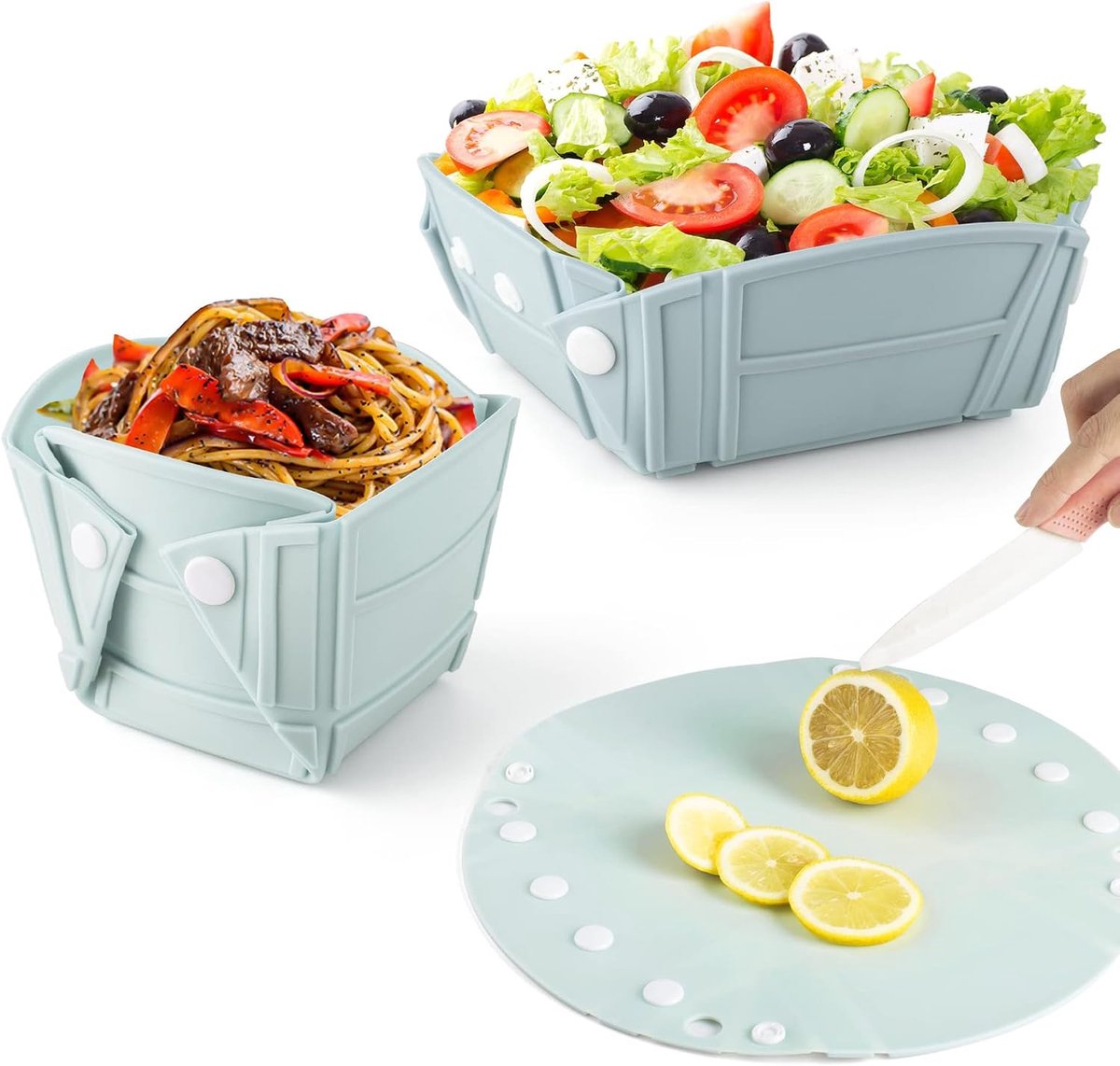 KZQ 3-in-1 opvouwbare kom - Opvouwbare campingkom - Draagbare siliconen kom - Kan gebruikt worden als kom, bord en snijplank - Geschikt voor kamperen, picknicks en reizen met de camper - Lichtblauw