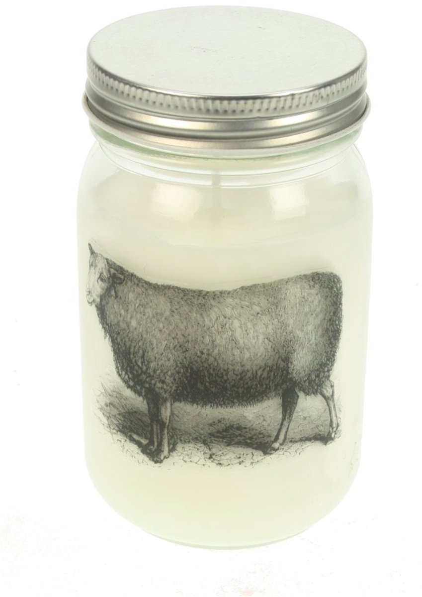 Glazenpot Kaars deks metaal, Schaap Ø7x13,5cm lavendel