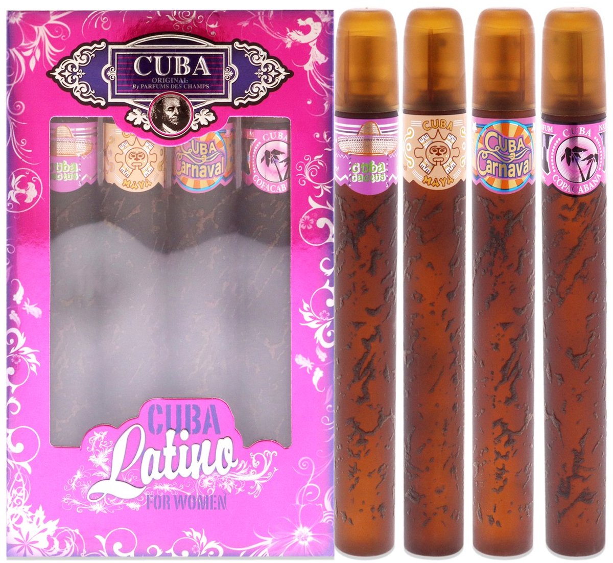 Cuba Cuba Latino Collection Women 4 Piece Gift Set 1.17oz - Copacabana, Maya, Carnaval EDP Spray (Cha-2549)
