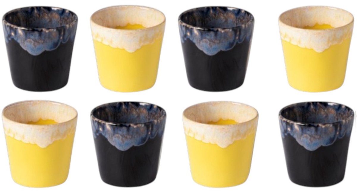 Costa Nova grespresso serie set van 8 lungo kopjes in houten gift box 210 ML - Black and Yellow